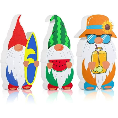 Jetec 3 Pieces Sunflower Beach Watermelon Summer Gnome Wooden Sign Summer Table Wooden Signs Themed Freestanding Table Decorations for Summer Desk Office Home Party Decoration 